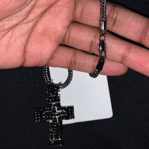 Small Black Diamond Cross Necklace